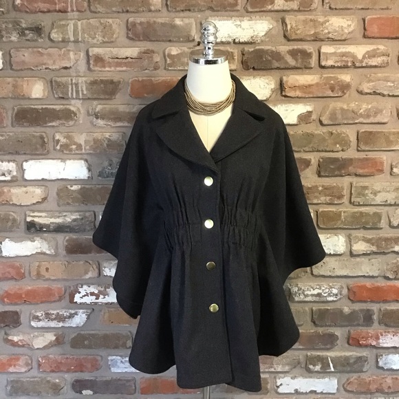 HILARY RADLEY Charcoal Gray Wool Cinched Waist Poncho Cape Coat S - Picture 1 of 9